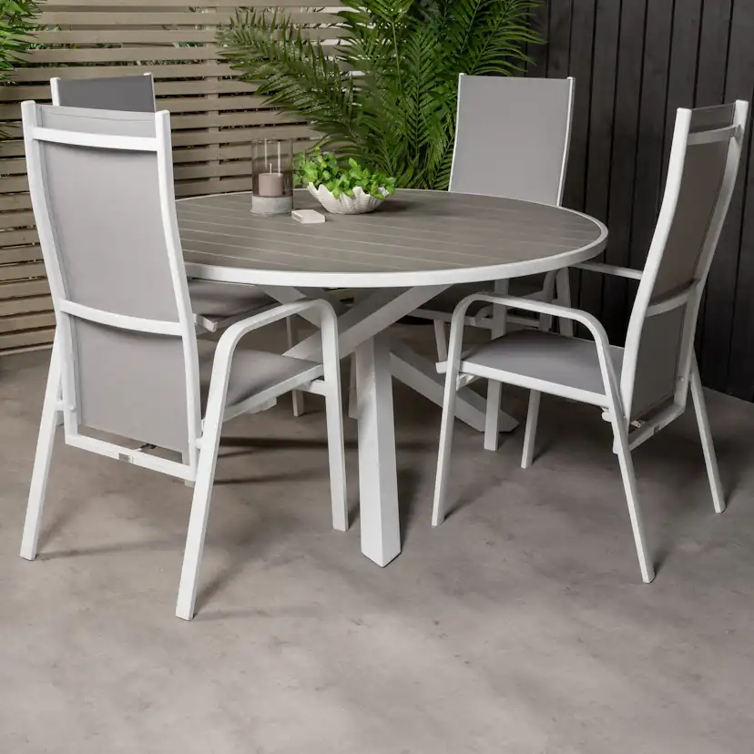 Matgrupp Utomhus Venture Home Pincy Ø140 med 4 Copacabana Trädgårdsstolar