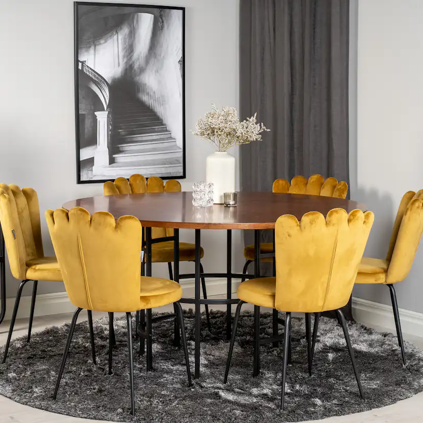 Matgrupp Venture Home Copenhagen med 6 Limhamn Light Guld Stolar