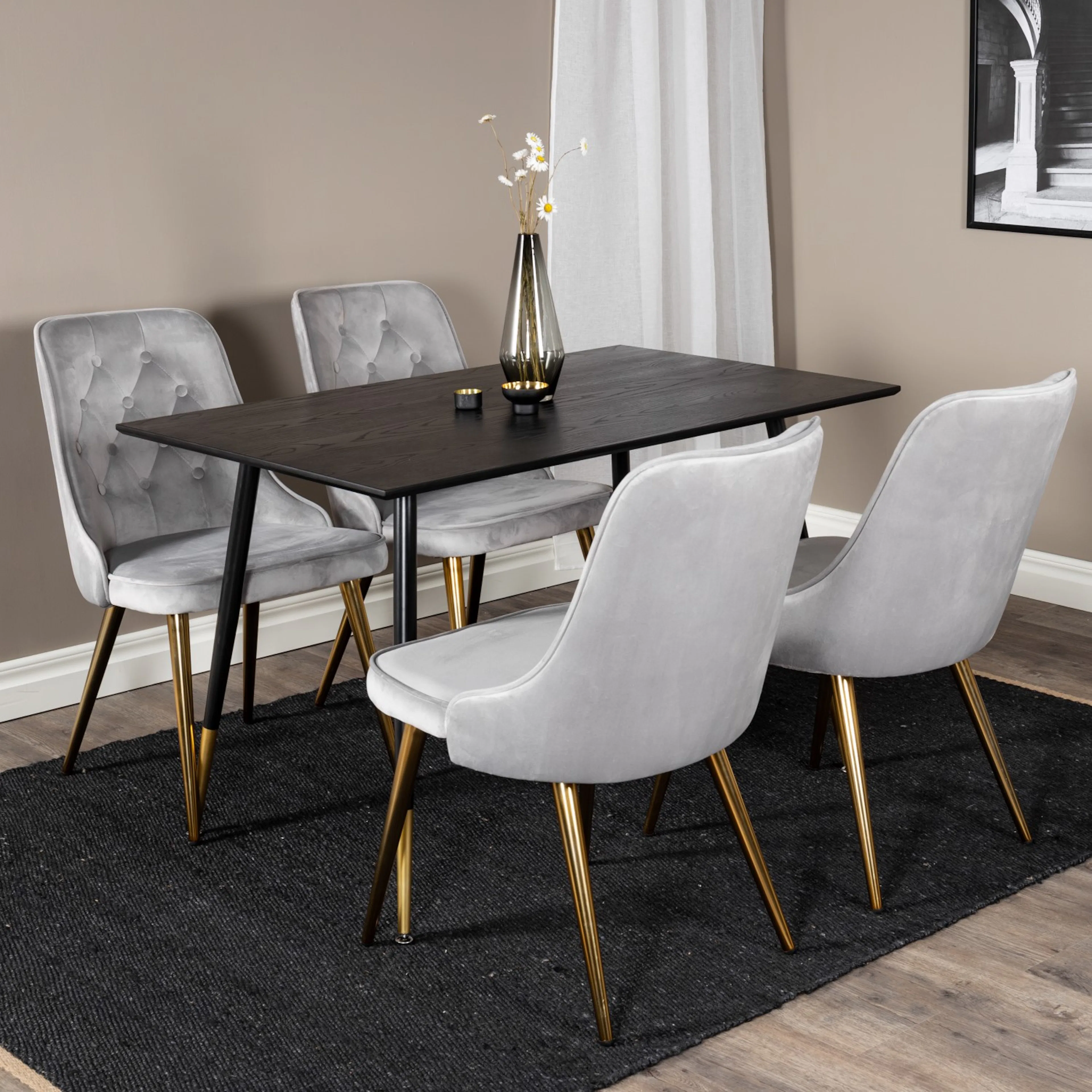 Matgrupp Venture Home Dipp med 4 Velvet Deluxe Stolar