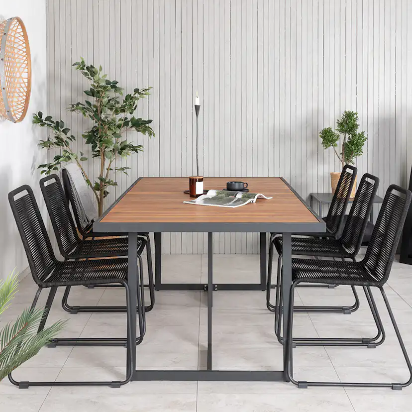 Matgrupp Venture Home King med 6 Lumi Stapelbara Matstolar