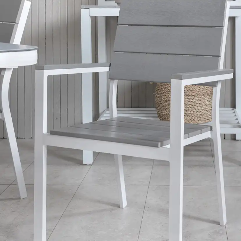 Matgrupp Utomhus Venture Home Vyn med 4 Lede Stapelbara Trädgårdsstolar