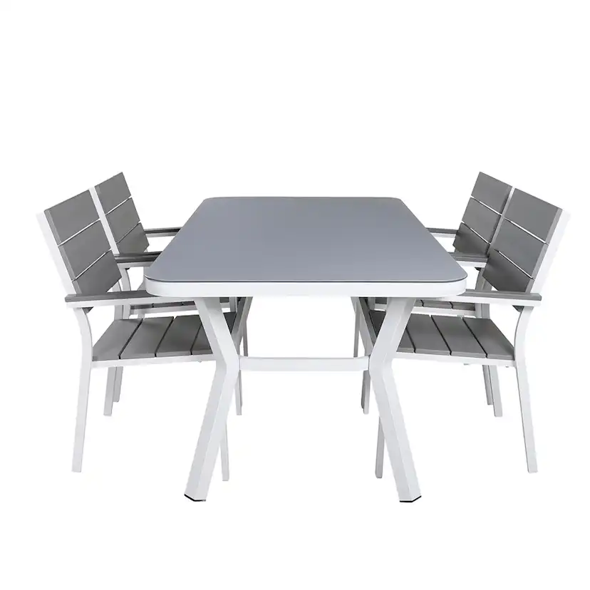 Matgrupp Utomhus Venture Home Vyn med 4 Lede Stapelbara Trädgårdsstolar