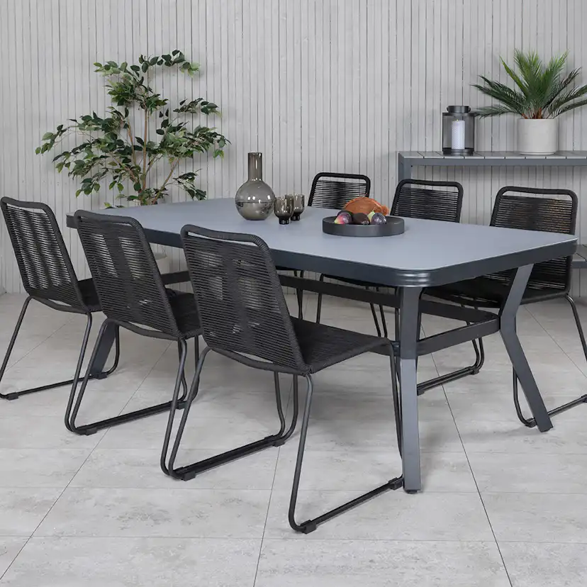 Matgrupp Utomhus Venture Home Vyn med 6 Lumi Stapelbara Trädgårdsstolar