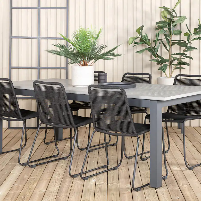 Matgrupp Utomhus Venture Home Aleyna 224 med 6 Leon Stapelbara Trädgårdsstolar