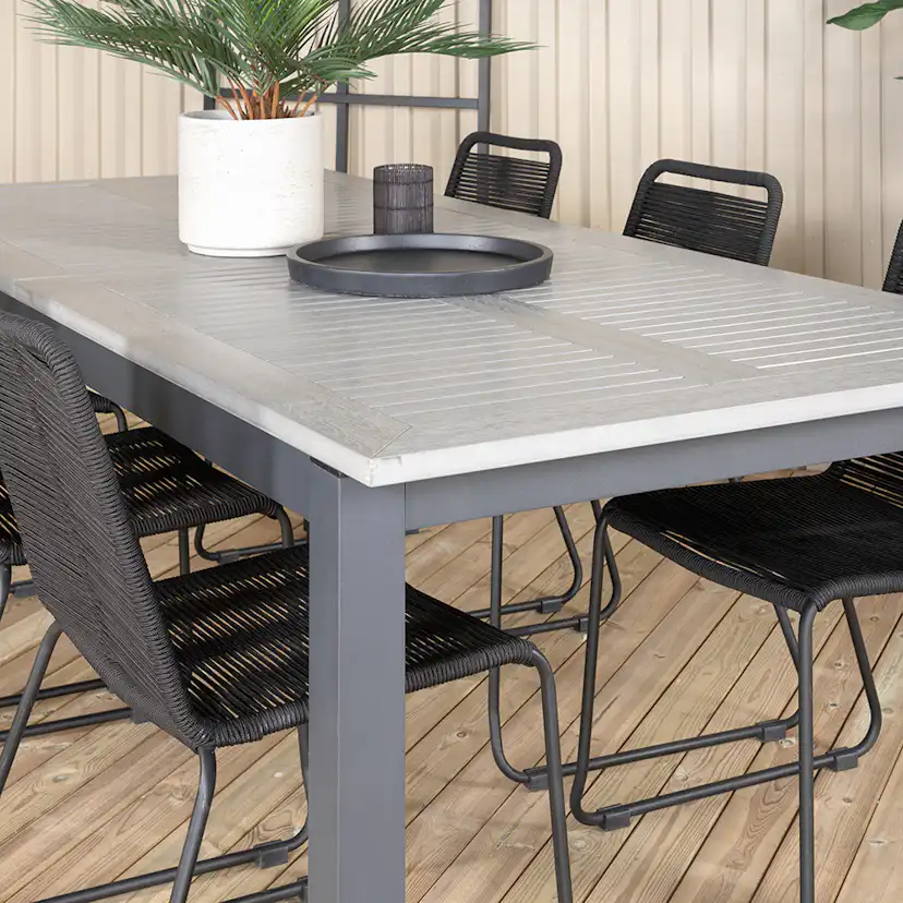 Matgrupp Utomhus Venture Home Aleyna 224 med 6 Leon Stapelbara Trädgårdsstolar