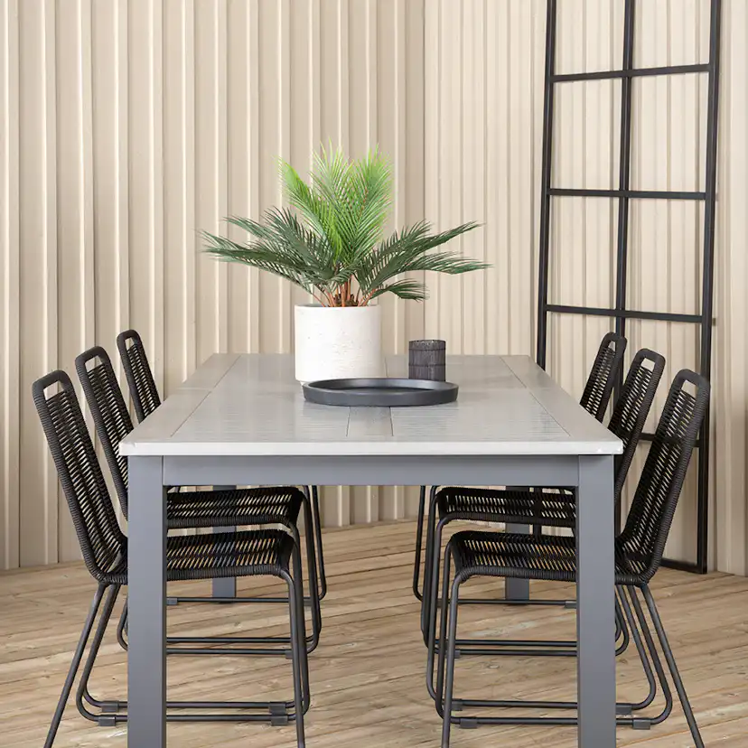 Matgrupp Utomhus Venture Home Aleyna 224 med 6 Leon Stapelbara Trädgårdsstolar