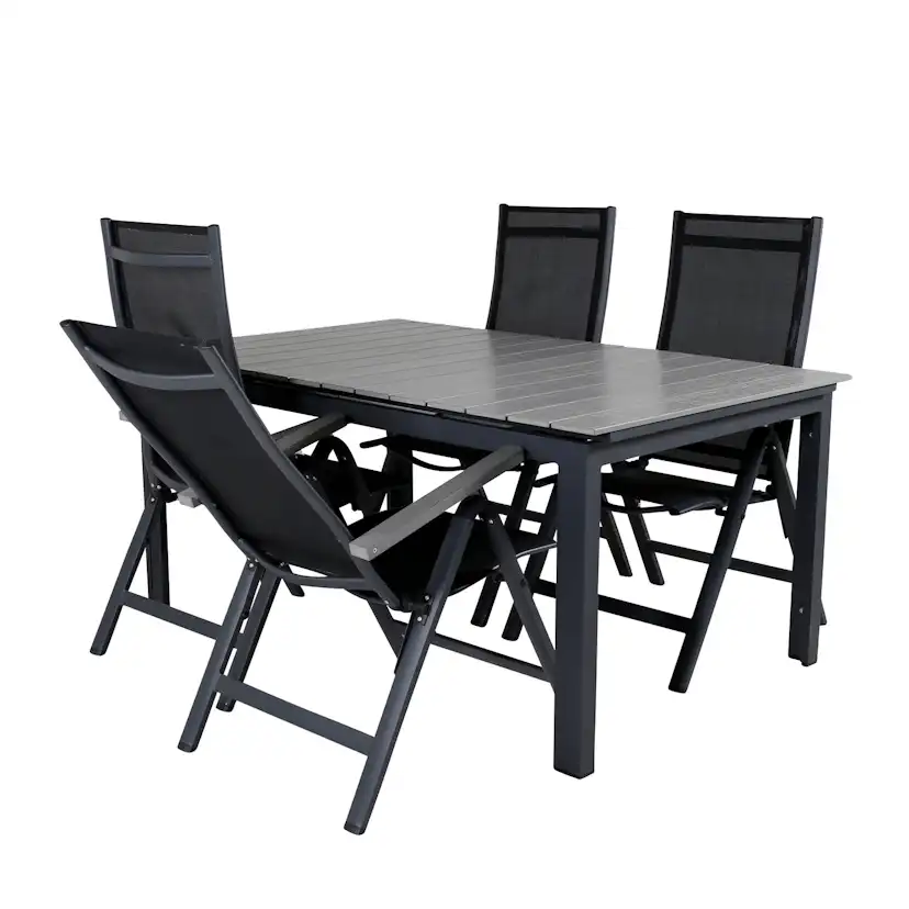 Matgrupp Venture Home Lova 160 Svart med 4 Aleyna Positionsstolar