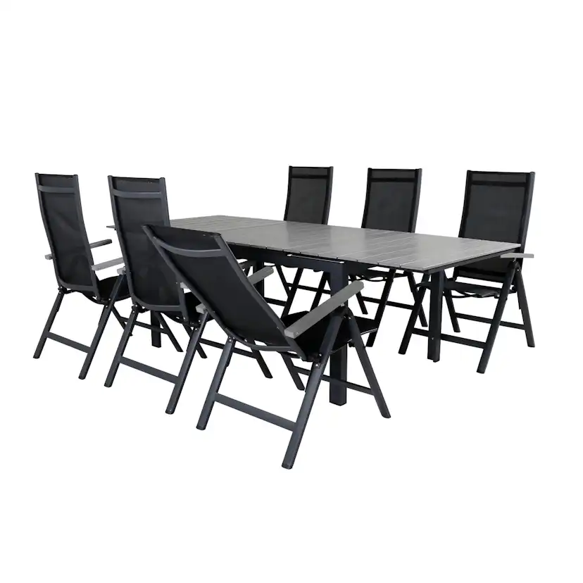 Matgrupp Venture Home Lova 160 Svart med 6 Aleyna Positionsstolar