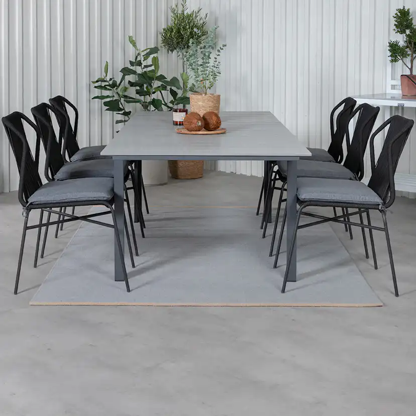 Matgrupp Venture Home Lova 160 med 6 Jefferson Stapelbara Matstolar