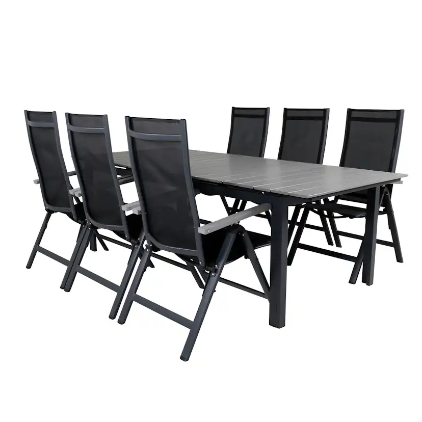 Matgrupp Venture Home Lova 224 Svart med 6 Aleyna Positionsstolar