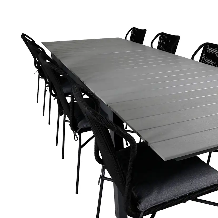 Matgrupp Venture Home Lova med 8 Jefferson Stapelbara Matstolar