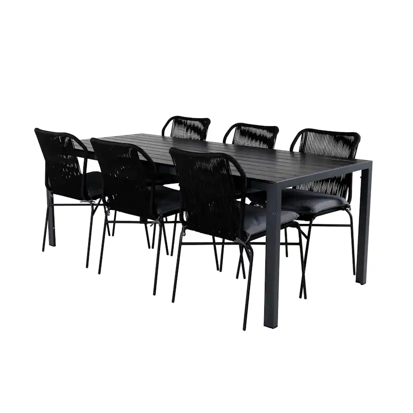 Matgrupp Utomhus Venture Home Bront med 6 Jefferson Stapelbara Trädgårdsstolar