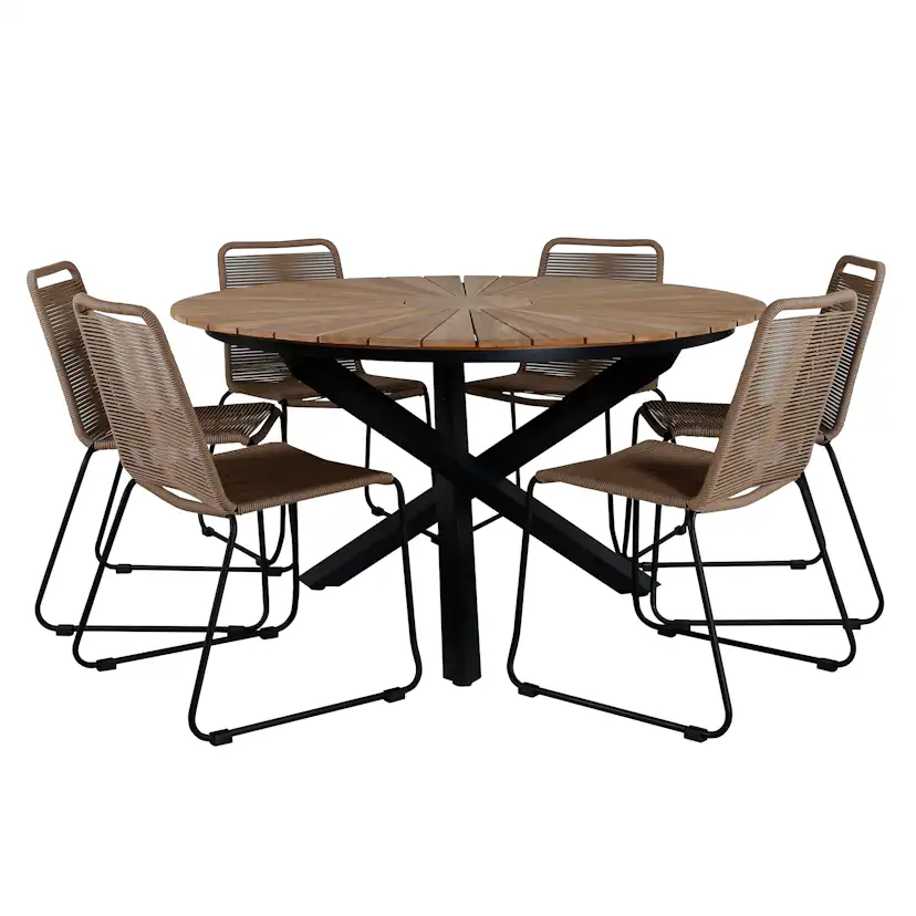 Matgrupp Utomhus Venture Home Mendi Rund med 6 Levi Stol Latte