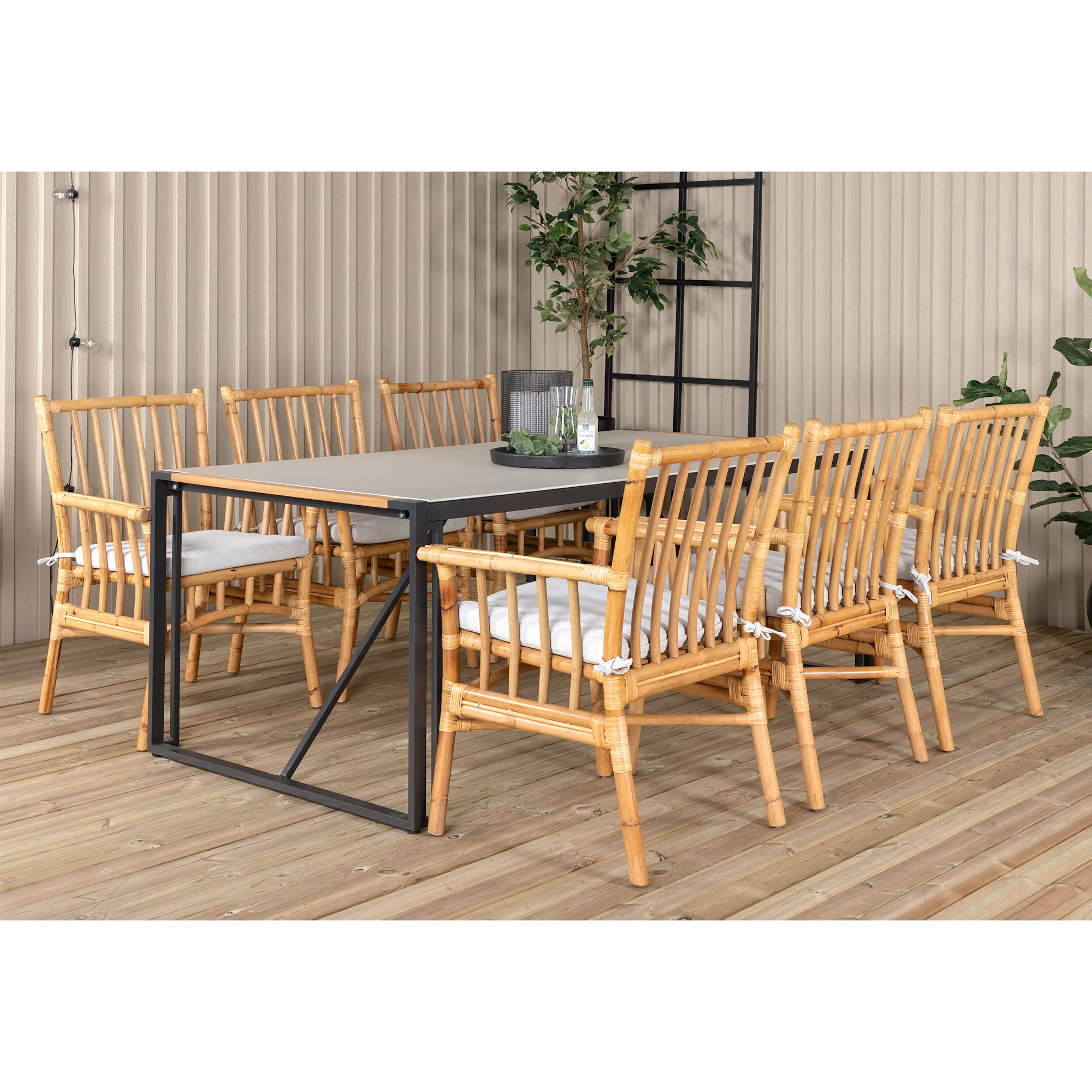 Matgrupp Utomhus Venture Home Thea med 6 Cane Trädgårdsstolar