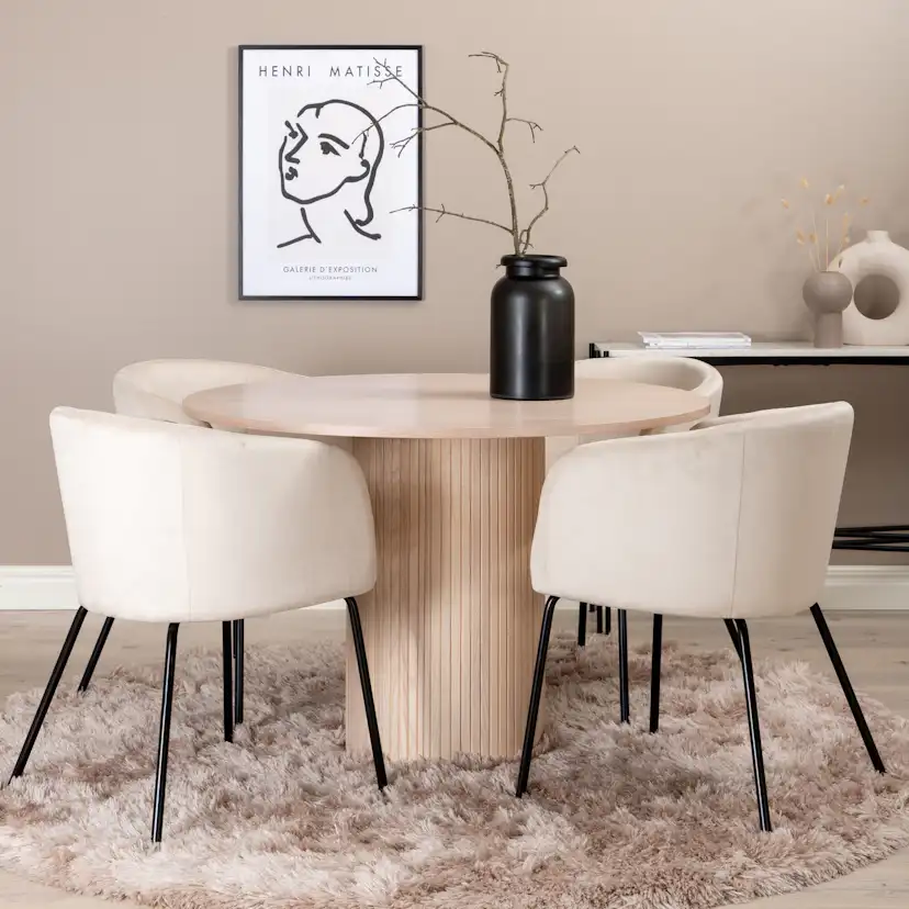 Matgrupp Venture Home Bianca Rund med 4 Bergen Stolar Sammet