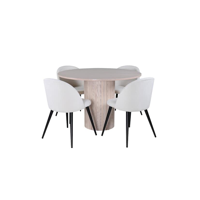 Matgrupp Venture Home Bianca Rund Benvit med 4 Valentina Stolar