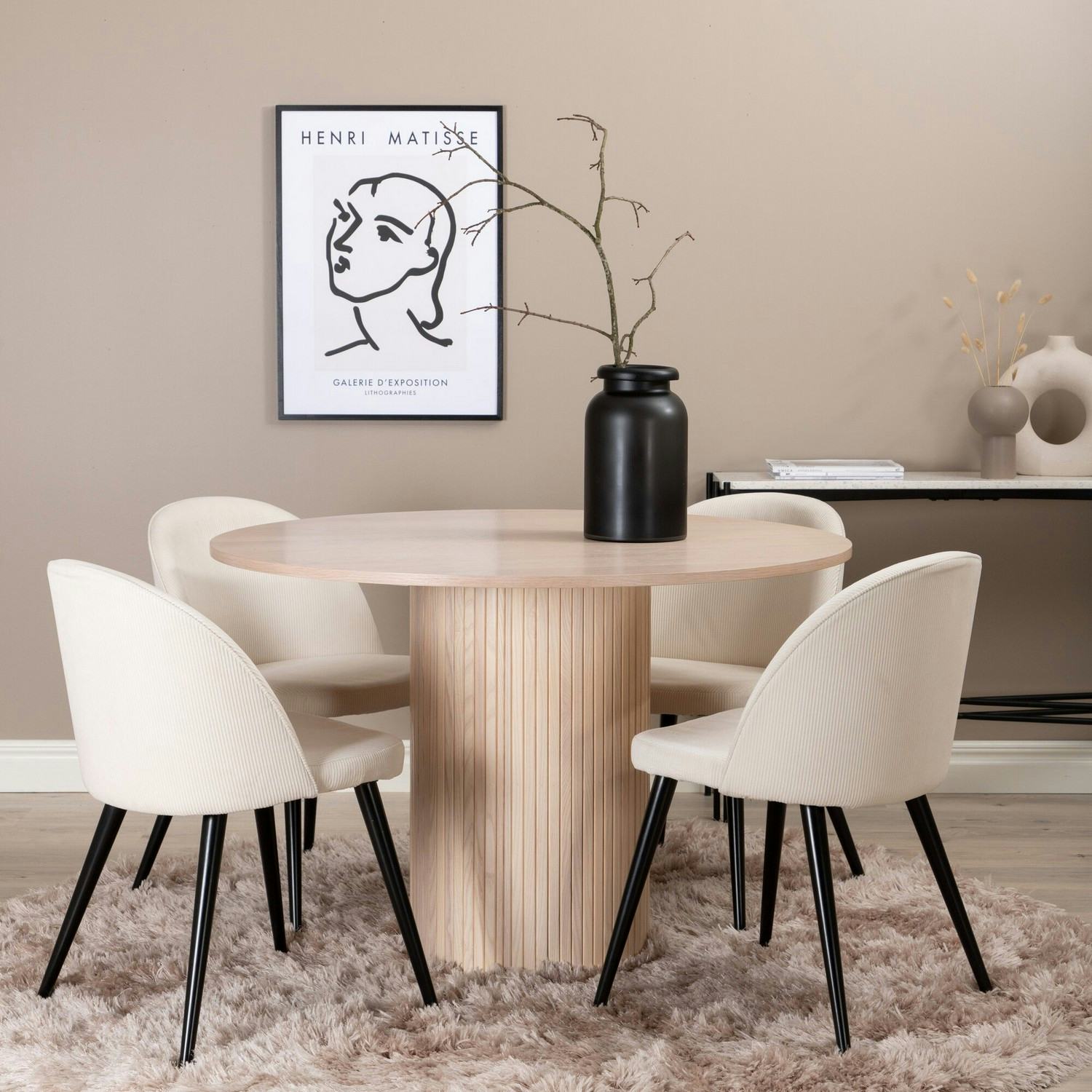 Matgrupp Venture Home Bianca Rund Benvit med 4 Valentina Stolar