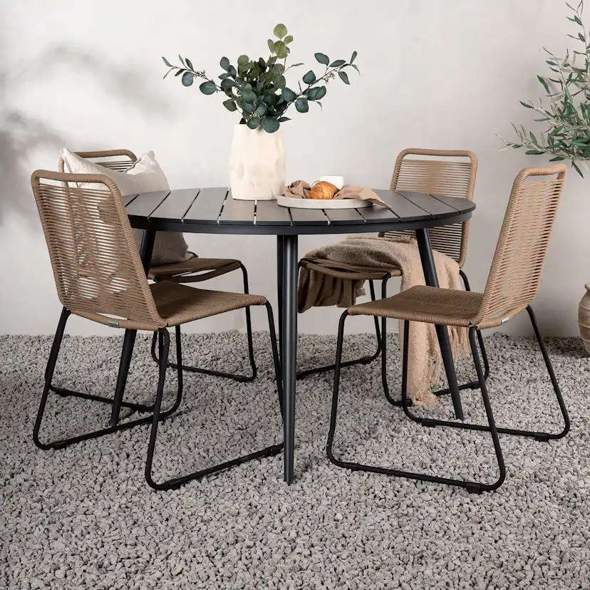 Matgrupp Utomhus Venture Home Break Ø120 med 6 Lindos StapelTrädgårdsstolar