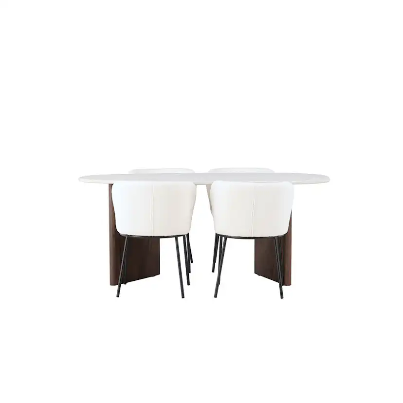 Matgrupp Venture Home Grönvik Ovalt Matbord 180 cm & 4 Edina Stolar i Vit Boucle