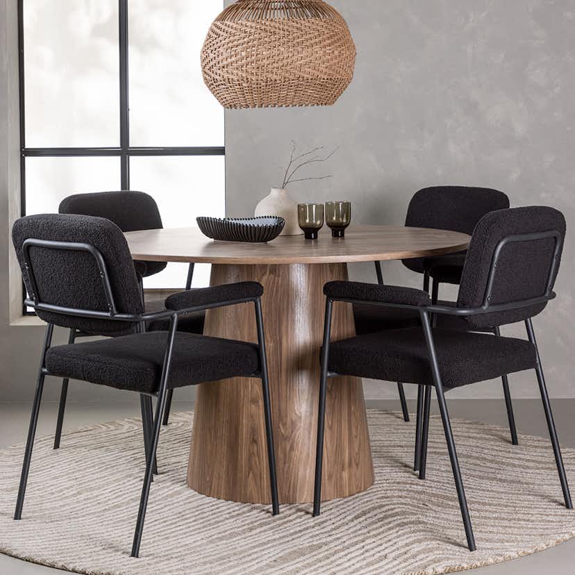 Matgrupp Venture Home Lanzo Runt Matbord Ø120 cm & 4 Yesterday Stolar i Boucle