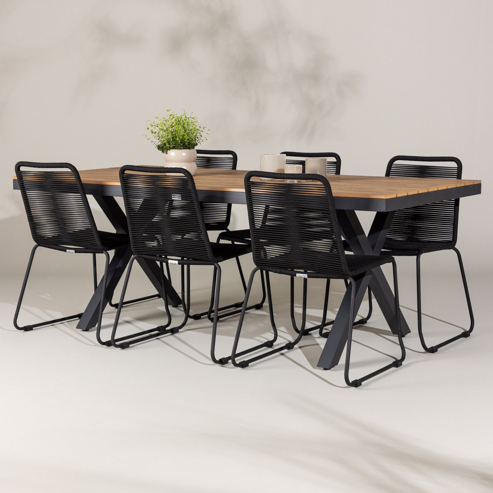 Trädgårdsgrupp Venture Home Garcia med 6 Lindos Trädgårdsstolar