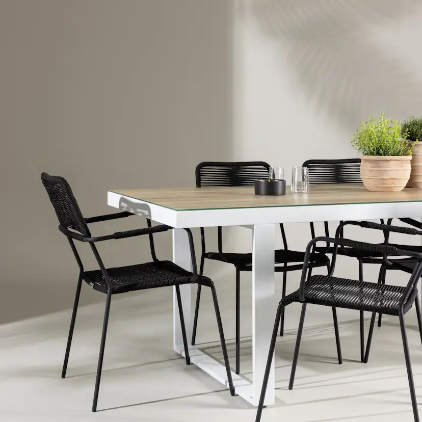 Trädgårdsgrupp Venture Home Merlo med 6 Lindos Karmstolar