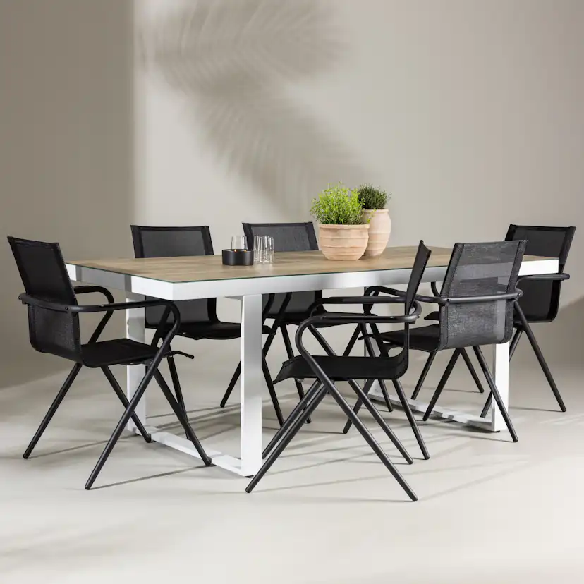 Trädgårdsgrupp Venture Home Merlo med 6 Alina Trädgårdsstolar