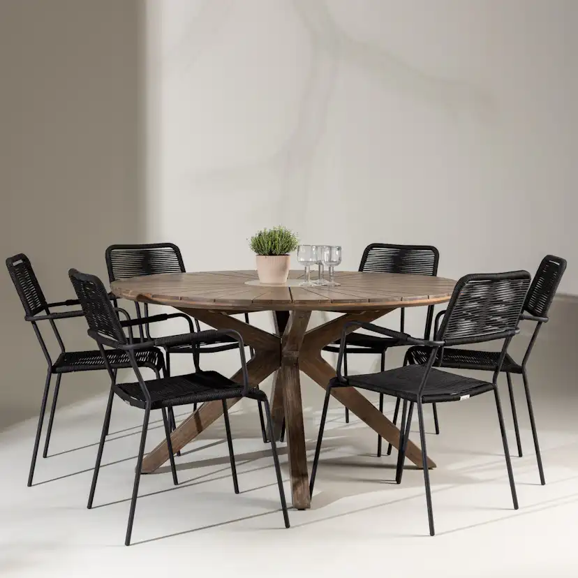 Trädgårdsgrupp Venture Home Rosario med 6 Lindos Karmstolar