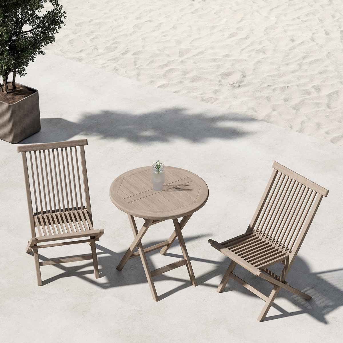 Caféset Venture Home Kenya Cafebord Ø70 Vitputsad med 2 st Kenya Trädgårdsstolar