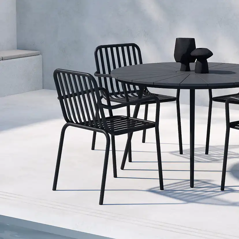 Trädgårdsmatgrupp Venture Home San Vito Matbord Svart med 4 st Peking Trädgårdsstolar Svart