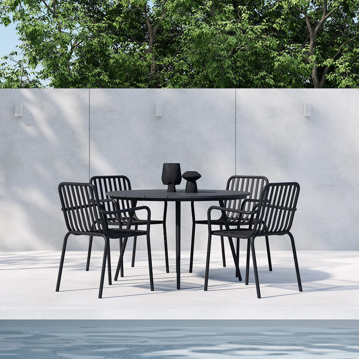 Trädgårdsmatgrupp Venture Home San Vito Matbord Svart med 4 st Peking Trädgårdsstolar Svart