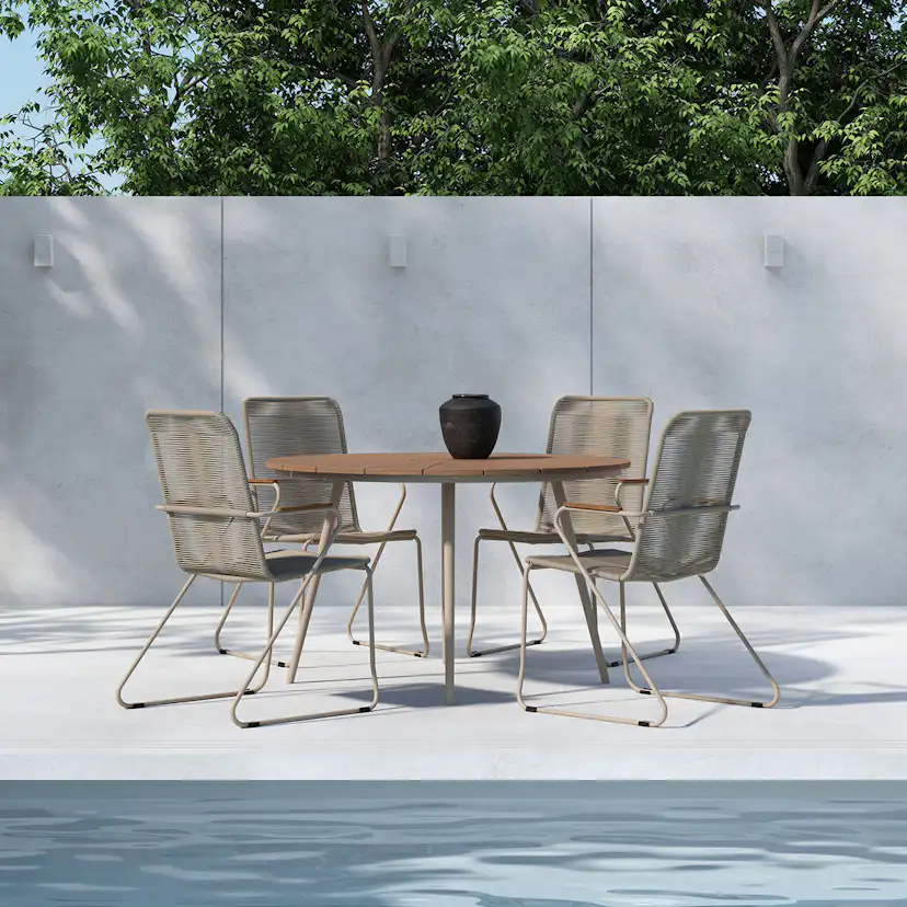 Trädgårdsmatgrupp Venture Home San Vito Matbord Beige med 4 st Bois Trädgårdsstolar Beige