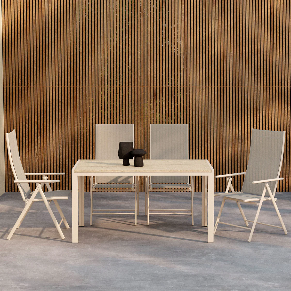 Trädgårdsmatgrupp Venture Home Mirko Matbord Beige med 4 st Levanzo Trädgårdsstol Beige