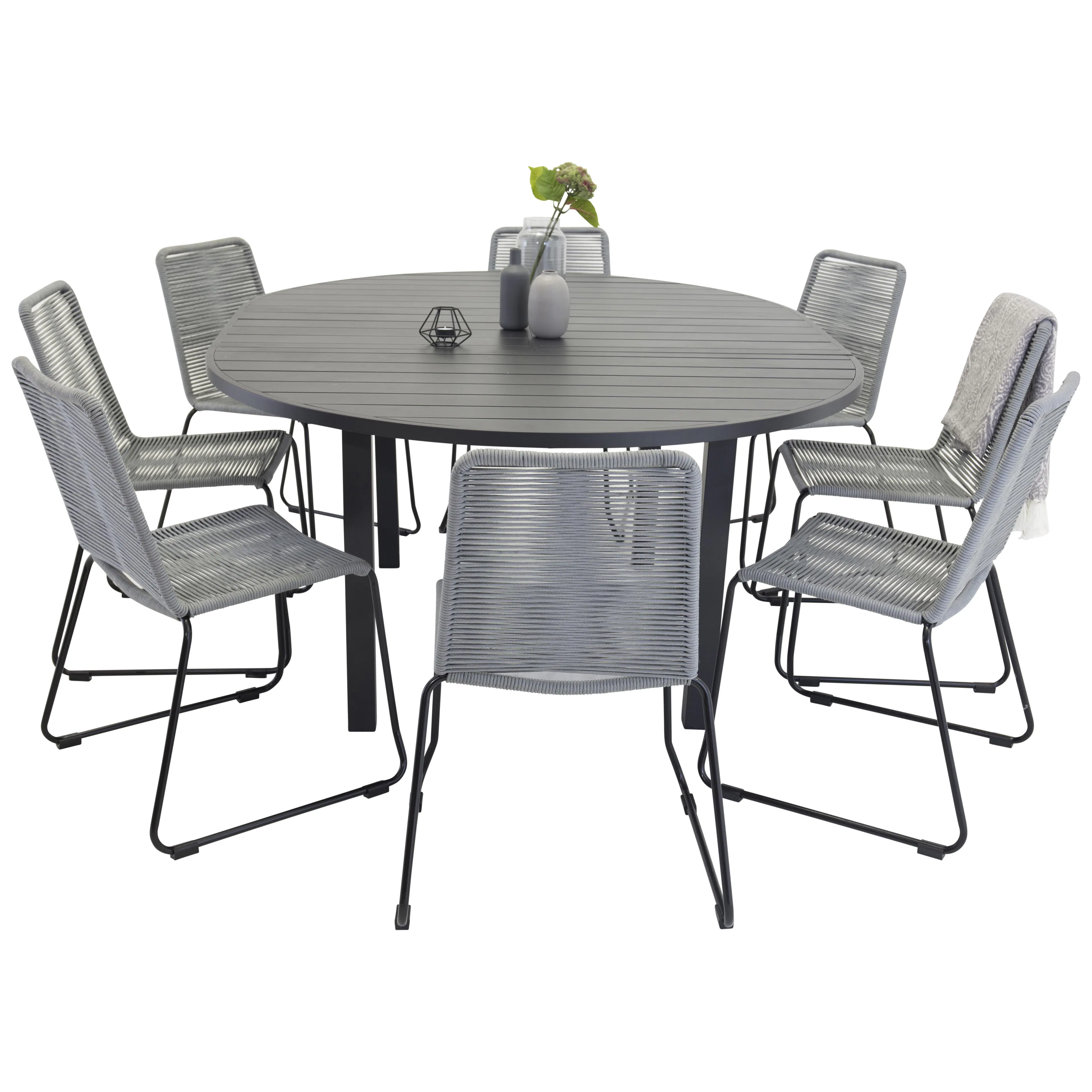 Matgrupp Venture Home Madrid Ø 140 med 8 Leon Matstolar