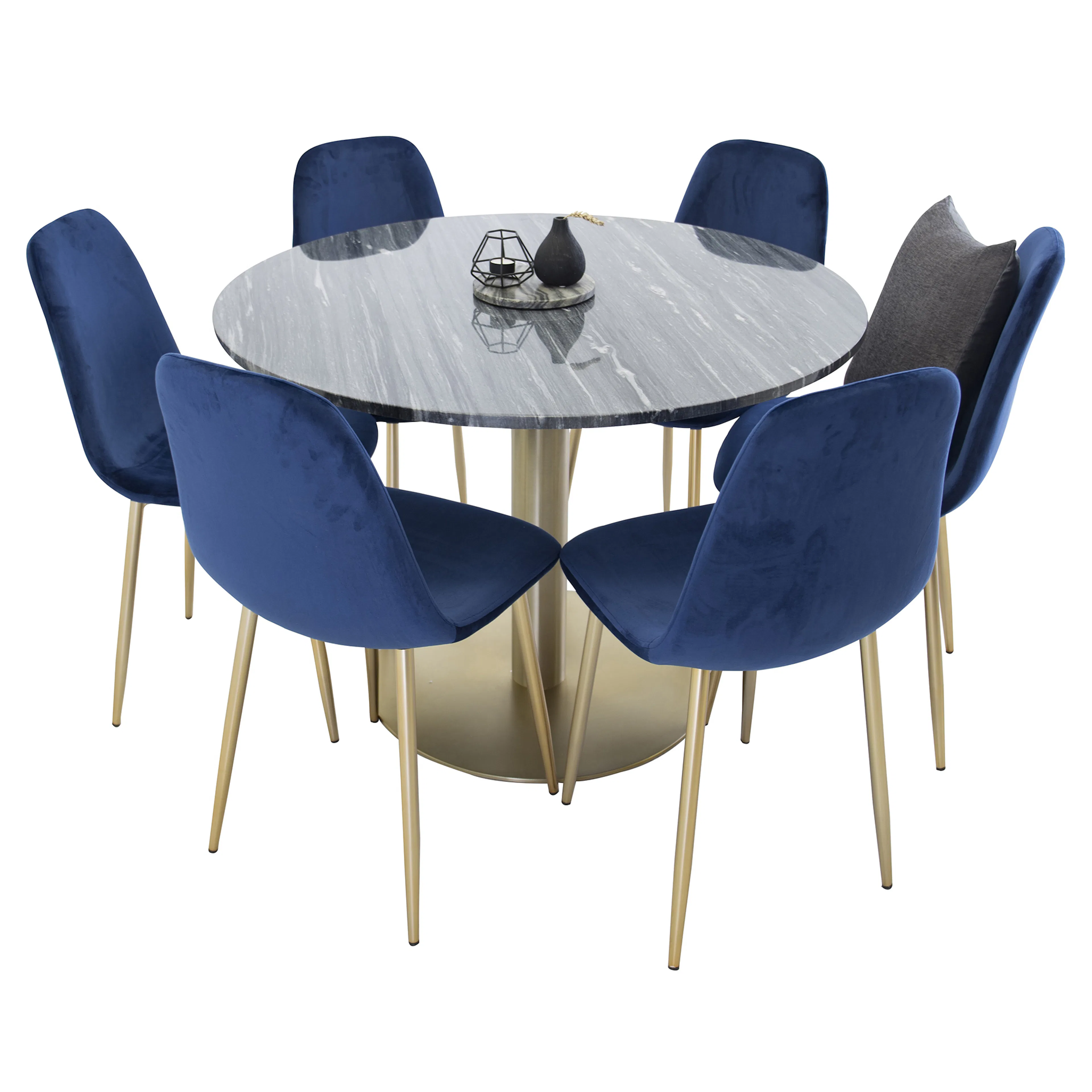 Matgrupp Venture Home Estelle Svart/Mässing med 6 Pobbie Stolar