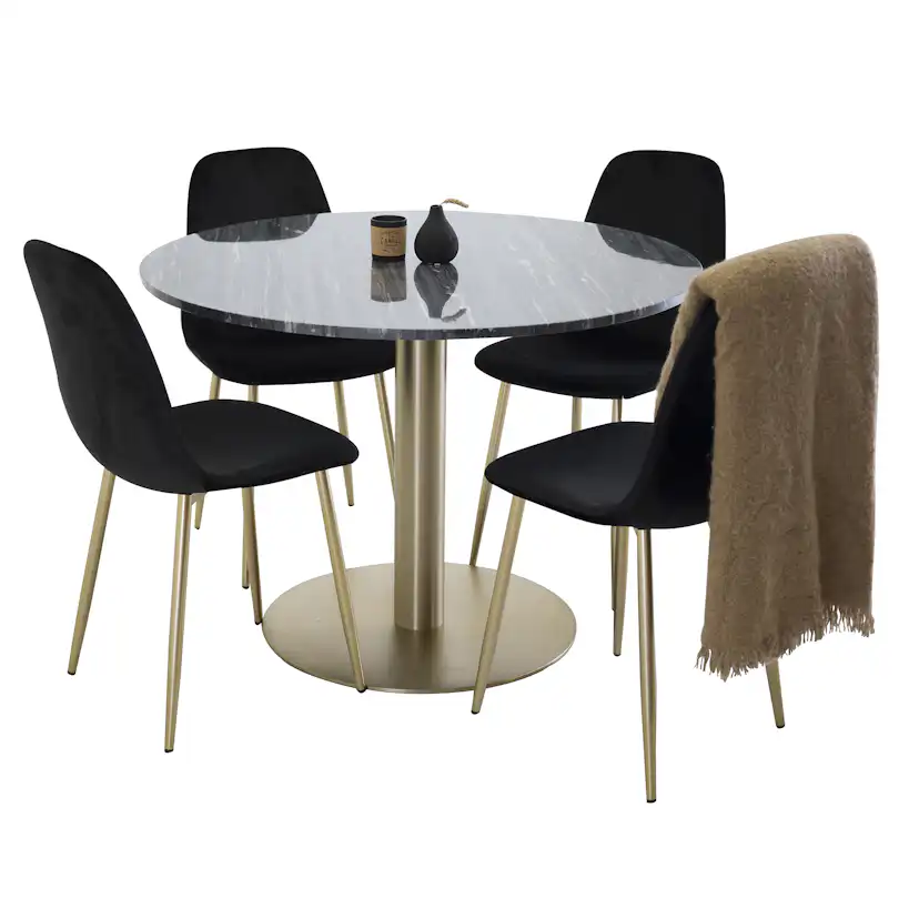 Matgrupp Venture Home Estelle Svart med 4 Pobbie Stolar