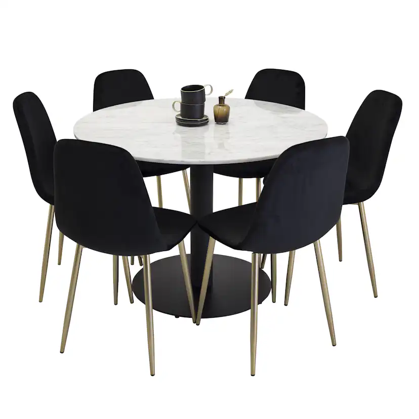 Matgrupp Venture Home Estelle Vit/Svart med 6 Pobbie Stolar