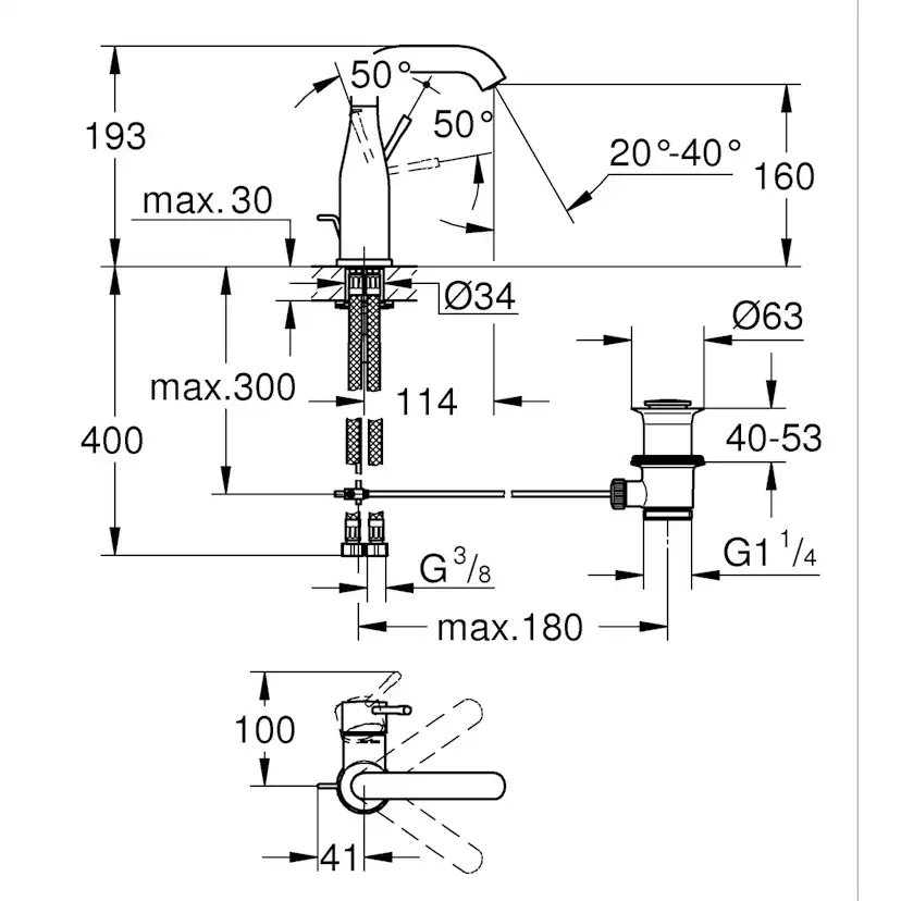 Tvättställsblandare Grohe Essence New 23462 med Lyftventil