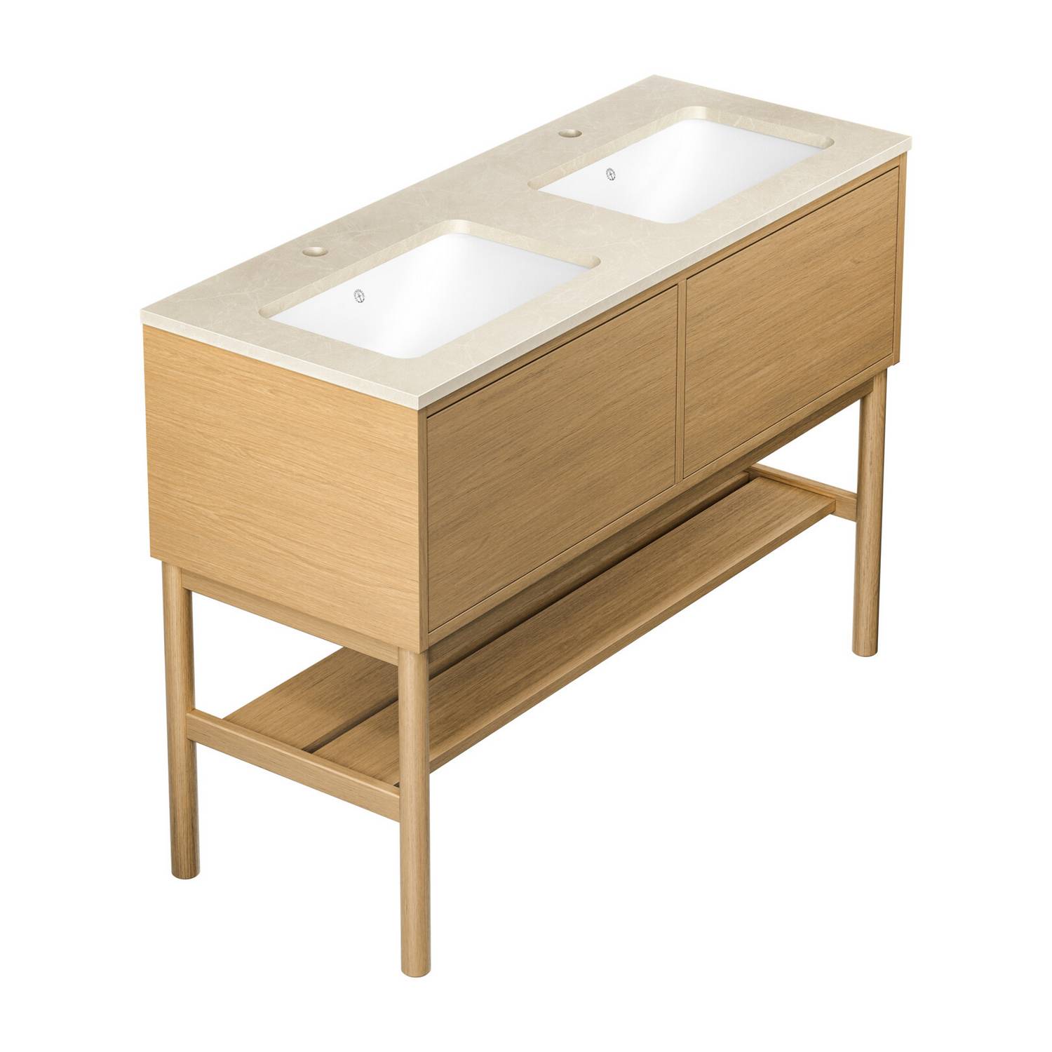 Tvättställskåp Gustavsberg Ducentic 120 cm med Stenbänkskiva, Underlimmade Tvättställ och Benställning