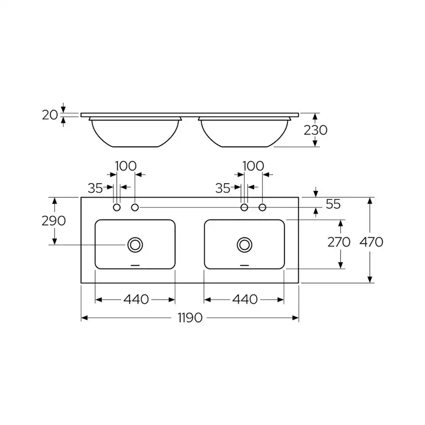 Bänkskiva Gustavsberg Ducentic 120 cm i Natursten med Underlimmat Tvättställ
