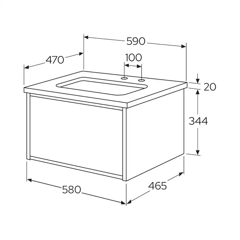 Tvättställskåp Gustavsberg Ducentic 60 cm med Stenbänkskiva, Underlimmat Tvättställ och Benställning