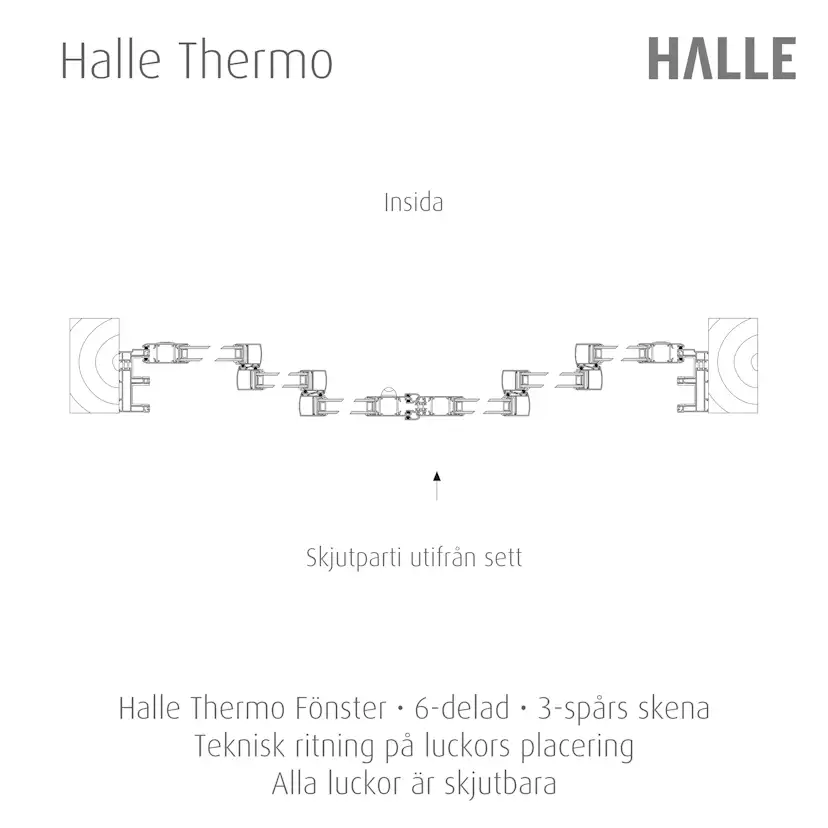 Skjutbart Fönsterparti Halle Thermo 6 Fönster 3 Spår Vit