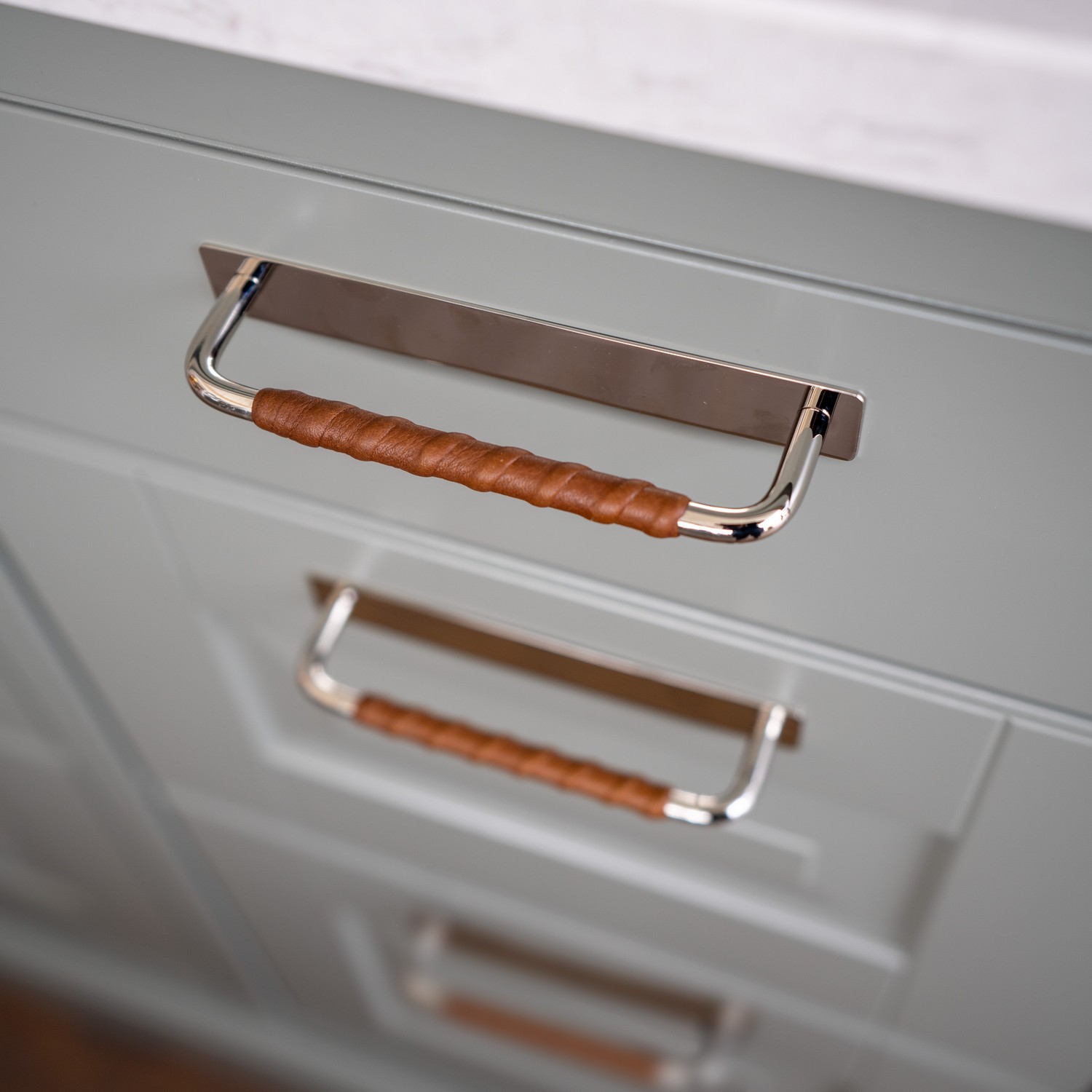 Handtag Beslag Design Royal Deluxe Läderlindad Brun