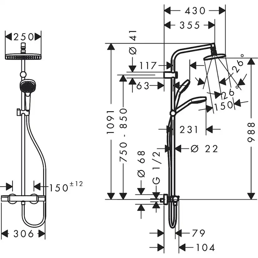 Takduschset Hansgrohe MySelect E 240