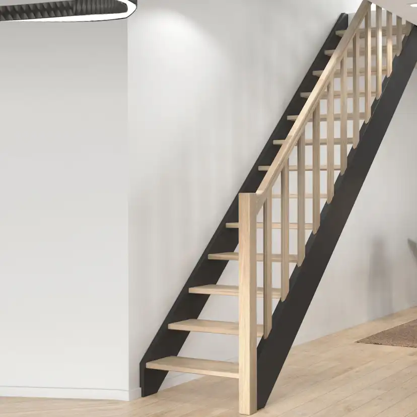 Spartrappa Dolle Helsinki Svart/Ek Rak Räcke med Träbalustrar