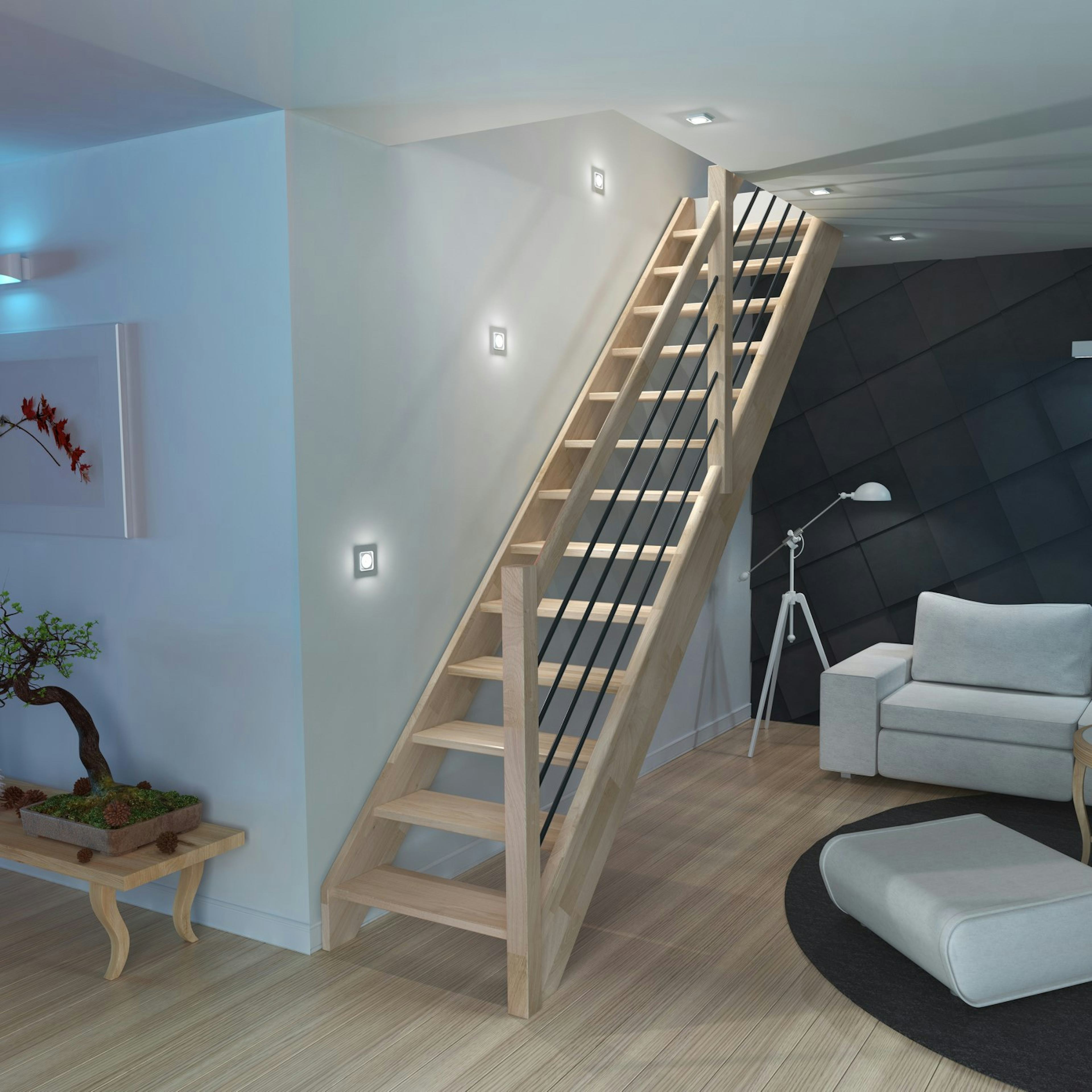 Spartrappa Dolle Helsinki Ek Rak Räcke med Svart Alu Fyllning