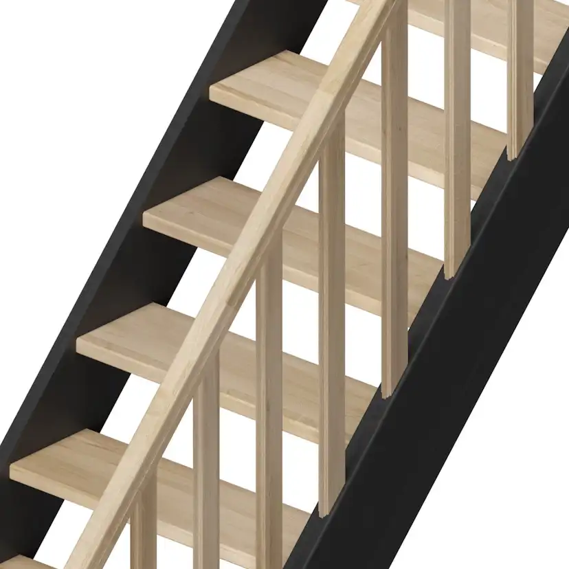 Spartrappa Dolle Helsinki Svart/Ek Rak Räcke med Träbalustrar