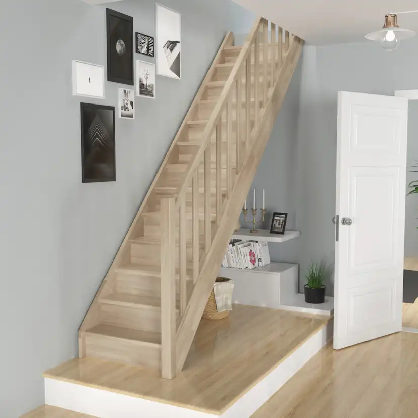 Spartrappa Dolle Helsinki Ek Rak Räcke med Träbalustrar och Sättsteg