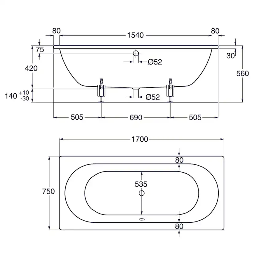 Inbyggnadsbadkar Gustavsberg 1700 Duo