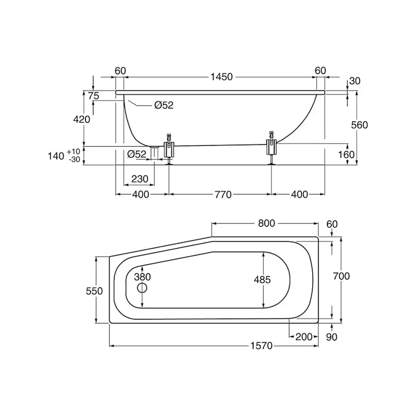 Inbyggnadsbadkar Gustavsberg 2580 Offset